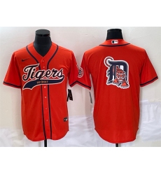 Men Detroit Tigers Orange Team Big Logo Cool Base Stitched Baseball Jersey