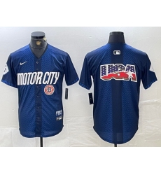 Men Detroit Tigers Team Big Logo 2024 Navy City Connect Cool Base Limited Stitched Jerseys 2