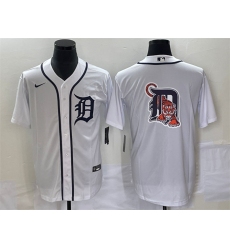 Men Detroit Tigers White Team Big Logo Cool Base Stitched Jersey