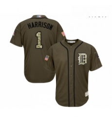 Mens Detroit Tigers 1 Josh Harrison Authentic Green Salute to Service Baseball Jersey 