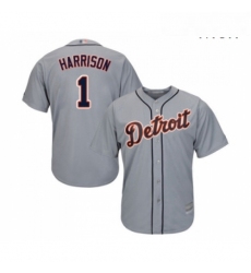Mens Detroit Tigers 1 Josh Harrison Replica Grey Road Cool Base Baseball Jersey 