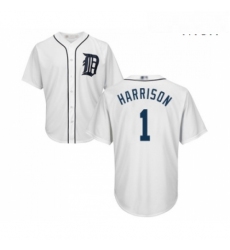 Mens Detroit Tigers 1 Josh Harrison Replica White Home Cool Base Baseball Jersey 