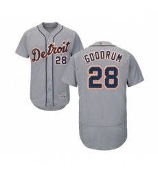 Mens Detroit Tigers 28 Niko Goodrum Grey Road Flex Base Authentic Collection Baseball Jersey