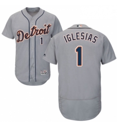 Mens Majestic Detroit Tigers 1 Jose Iglesias Grey Road Flex Base Authentic Collection MLB Jersey