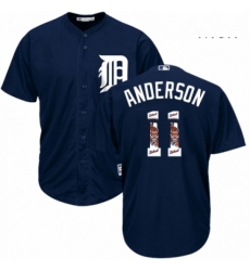 Mens Majestic Detroit Tigers 11 Sparky Anderson Authentic Navy Blue Team Logo Fashion Cool Base MLB Jersey 