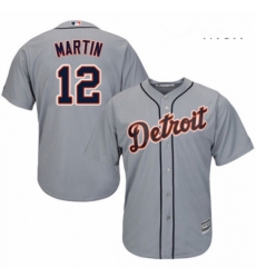 Mens Majestic Detroit Tigers 12 Leonys Martin Replica Grey Road Cool Base MLB Jersey 