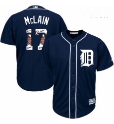 Mens Majestic Detroit Tigers 17 Denny McLain Authentic Navy Blue Team Logo Fashion Cool Base MLB Jersey