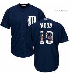 Mens Majestic Detroit Tigers 19 Travis Wood Authentic Navy Blue Team Logo Fashion Cool Base MLB Jersey 