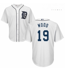 Mens Majestic Detroit Tigers 19 Travis Wood Replica White Home Cool Base MLB Jersey 