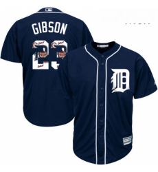Mens Majestic Detroit Tigers 23 Kirk Gibson Authentic Navy Blue Team Logo Fashion Cool Base MLB Jersey