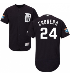 Mens Majestic Detroit Tigers 24 Miguel Cabrera Navy Blue Alternate Flex Base Authentic Collection MLB Jersey