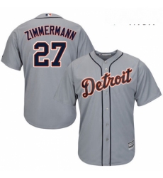 Mens Majestic Detroit Tigers 27 Jordan Zimmermann Replica Grey Road Cool Base MLB Jersey