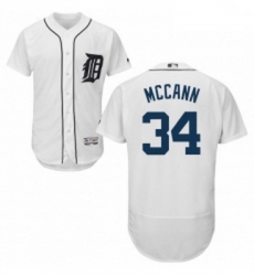 Mens Majestic Detroit Tigers 34 James McCann White Home Flex Base Authentic Collection MLB Jersey