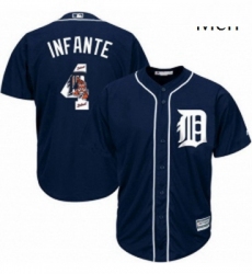 Mens Majestic Detroit Tigers 4 Omar Infante Authentic Navy Blue Team Logo Fashion Cool Base MLB Jersey