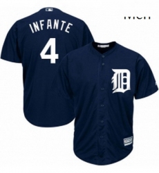 Mens Majestic Detroit Tigers 4 Omar Infante Replica Navy Blue Alternate Cool Base MLB Jersey