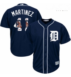 Mens Majestic Detroit Tigers 41 Victor Martinez Authentic Navy Blue Team Logo Fashion Cool Base MLB Jersey