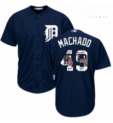 Mens Majestic Detroit Tigers 49 Dixon Machado Authentic Navy Blue Team Logo Fashion Cool Base MLB Jersey 