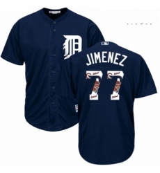 Mens Majestic Detroit Tigers 77 Joe Jimenez Authentic Navy Blue Team Logo Fashion Cool Base MLB Jersey 