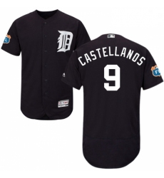 Mens Majestic Detroit Tigers 9 Nick Castellanos Navy Blue Alternate Flex Base Authentic Collection MLB Jersey