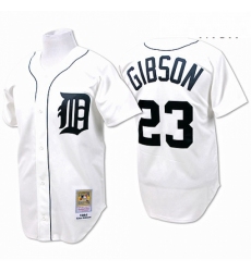 Mens Mitchell and Ness Detroit Tigers 23 Kirk Gibson Replica White Throwback MLB Jersey