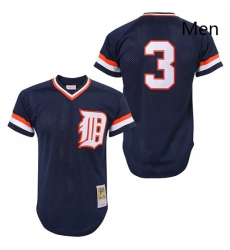 Mens Mitchell and Ness Detroit Tigers 3 Alan Trammell Replica Blue Throwback MLB Jersey