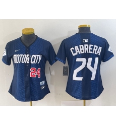 Women Detroit Tigers 24 Miguel Cabrera 2024 Navy City Connect Cool Base Limited Stitched Baseball Jersey 001