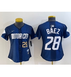 Women Detroit Tigers 28 Javier Baez 2024 Navy City Connect Cool Base Limited Stitched Baseball Jersey 1