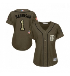 Womens Detroit Tigers 1 Josh Harrison Authentic Green Salute to Service Baseball Jersey 