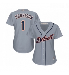 Womens Detroit Tigers 1 Josh Harrison Replica Grey Road Cool Base Baseball Jersey 