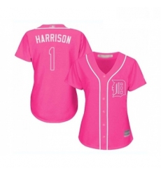 Womens Detroit Tigers 1 Josh Harrison Replica Pink Fashion Cool Base Baseball Jersey 