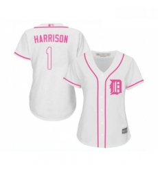 Womens Detroit Tigers 1 Josh Harrison Replica White Fashion Cool Base Baseball Jersey 