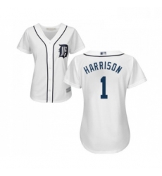 Womens Detroit Tigers 1 Josh Harrison Replica White Home Cool Base Baseball Jersey 