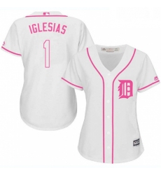Womens Majestic Detroit Tigers 1 Jose Iglesias Authentic White Fashion Cool Base MLB Jersey