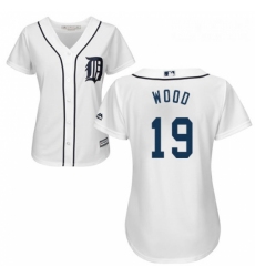 Womens Majestic Detroit Tigers 19 Travis Wood Authentic White Home Cool Base MLB Jersey 