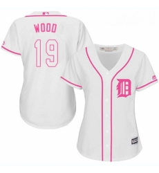 Womens Majestic Detroit Tigers 19 Travis Wood Replica White Fashion Cool Base MLB Jersey 