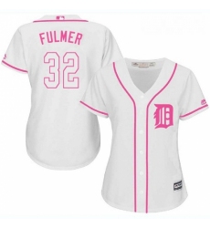 Womens Majestic Detroit Tigers 32 Michael Fulmer Replica White Fashion Cool Base MLB Jersey 