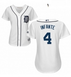 Womens Majestic Detroit Tigers 4 Omar Infante Replica White Home Cool Base MLB Jersey