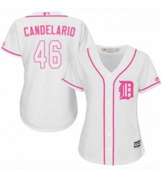 Womens Majestic Detroit Tigers 46 Jeimer Candelario Authentic White Fashion Cool Base MLB Jersey 