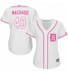 Womens Majestic Detroit Tigers 49 Dixon Machado Replica White Fashion Cool Base MLB Jersey 