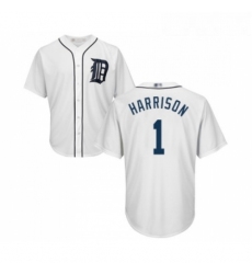 Youth Detroit Tigers 1 Josh Harrison Replica White Home Cool Base Baseball Jersey 