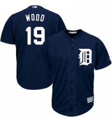 Youth Majestic Detroit Tigers 19 Travis Wood Replica Navy Blue Alternate Cool Base MLB Jersey 