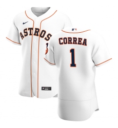Men Houston Astros 1 Carlos Correa Men Nike White Home 2020 Flex Base Player MLB Jersey