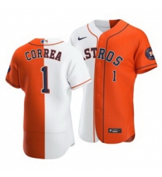 Men Houston Astros 1 Carlos Correa Split White Orange Two Tone Jersey