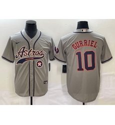 Men Houston Astros 10 GrayYuli Gurriel Gray With Patch Cool Base Stitched Baseball Jersey