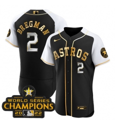 Men Houston Astros 2 Alex Bregman 2023 Black Gold Alternate Flex Base Stitched Baseball Jersey
