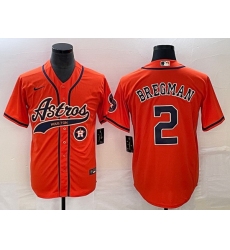 Men Houston Astros 2 Alex Bregman Orange With Patch Cool Base Stitched Baseball Jersey 4