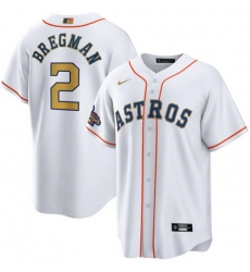 Men Houston Astros 2 Alex Bregman White 2023 Gold Collection With World Serise Champions Patch Cool Base Stitched Baseball Jersey