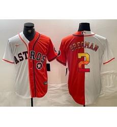 Men Houston Astros 2 Alex Bregman White Orange Split With Patch Cool Base Stitched Baseball Jersey 1