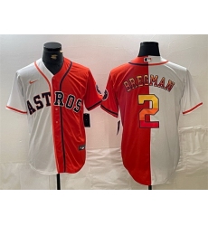 Men Houston Astros 2 Alex Bregman White Orange Split With Patch Cool Base Stitched Baseball Jersey