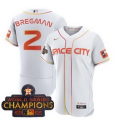 Men Houston Astros 2 Alex Bregman White With 2022 World Serise Champions Patch Stitched Baseball Jersey